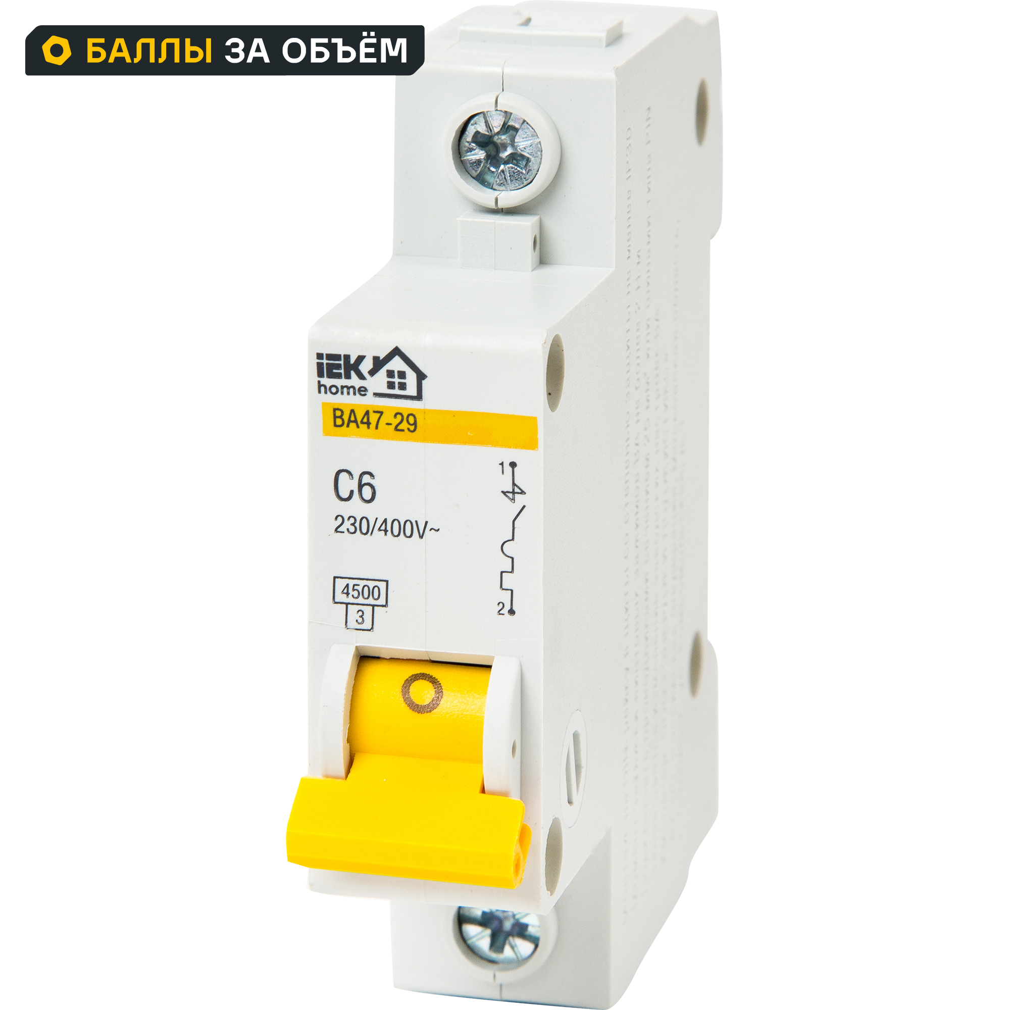 Автоматический выключатель IEK Home ВА47-29 1P C6 А 4.5 кА