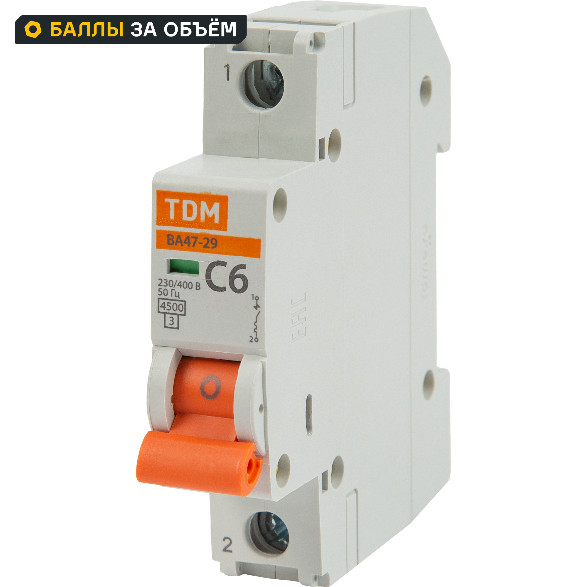 Автоматический выключатель TDM Electric ВА47-29 1P C6 А 4.5 кА SQ0206-0070