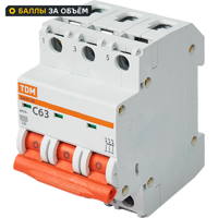 Автоматический выключатель TDM Electric ВА47-29 3P C63 А 4.5 кА SQ0206-0115