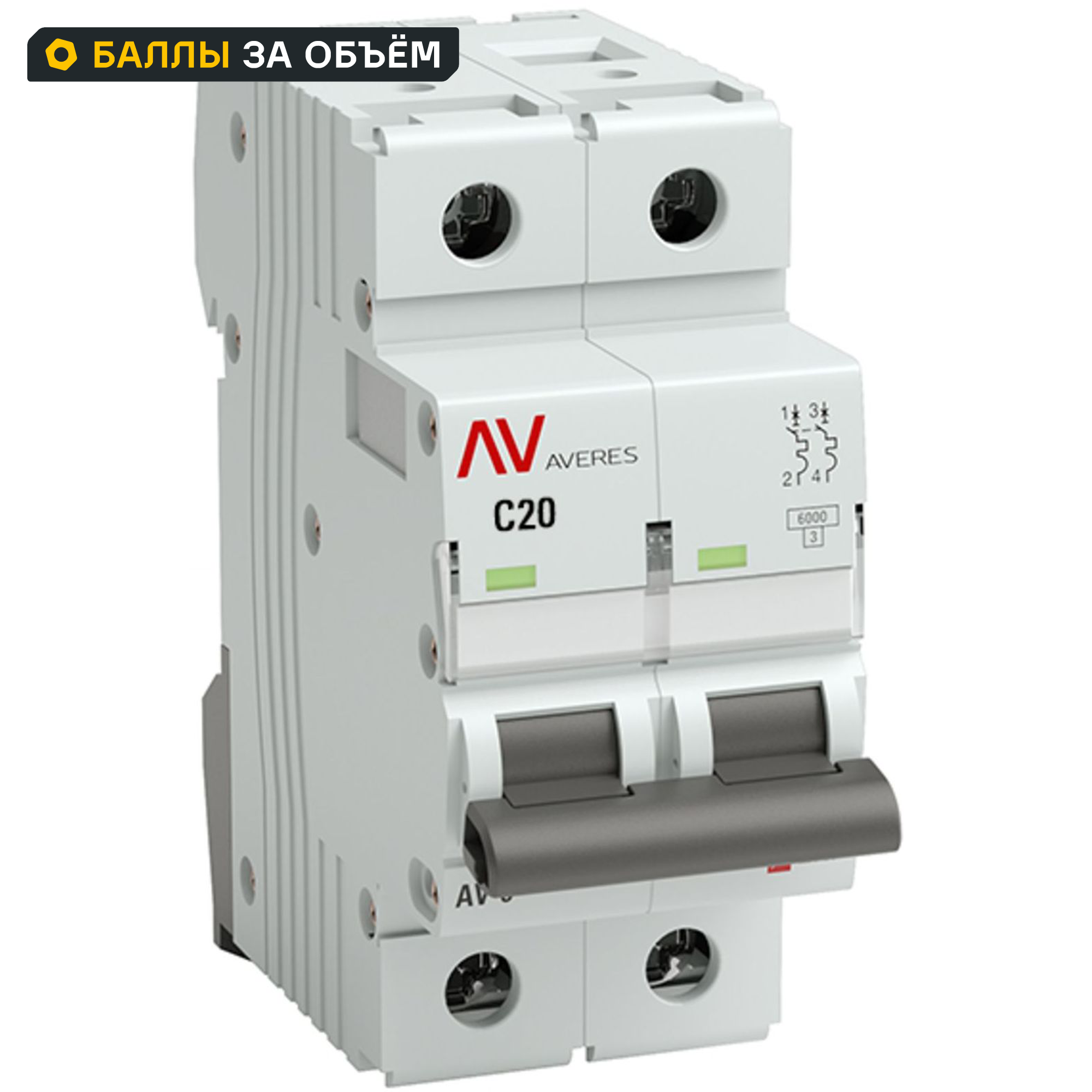 Автоматический выключатель EKF Averes AV-6 2P C20 А 6 кА mcb6-2-20C-av