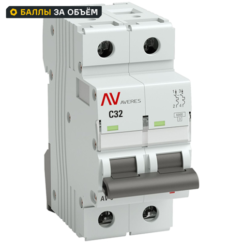 Автоматический выключатель EKF Averes AV-6 2P C32 А 6 кА mcb6-2-32C-av